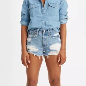 LEVI'S 501 Originals Premium Denim High Rise Jean Shorts Distressed Size 30